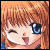 Pixelated anime-style icon shows a character with orange-brown hair, one eye closed in a wink, and a wide open mouth with a visible tongue.