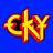 A 3x3 contact sheet of animated frames showing a stylized 'CKY' logo in yellow with red outline against various solid backgrounds including blue, orange, light blue, purple, green, light yellow, and red.
