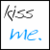 Static pixelated icon featuring two lines of text: a gray handwritten-style 'kd55' above blue cursive 'me.' on white background with black border.