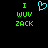 Green pixelated text 'I WUV ZACK' appears twice on a black background with a cyan heart symbol above the left instance.