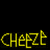 Pixelated text and background elements in four quadrants: yellow 'CHEEZE' on black, 'IT!!!' on yellow, 'UP!!!' on clouds, and empty gray space.
