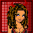 Pixel art contact sheet of a female character with devil horns in various poses and close-ups, including full-body, torso, legs, and facial expressions, on red grid background with "wink wink" text.