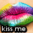 Pixelated lips in rainbow gradient colors with 'kiss me' text below on black background.
