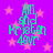 Purple background with pink stars and green text reading 'All and Kristen 4ever' in a pixelated style.