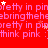 Red background with repeating pink text 'pretty in pin' and 'think pink :', scattered white and red stars, gray rectangle on right edge.
