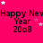 Bright pink background with repeated 'Happy New Year 2008' text and scattered white/pink stars, some star positions shift slightly across frames.