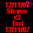 Red pixelated text and symbols on black background with a purple heart symbol in the top-right corner of one frame.