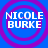 Four identical circular icons with purple concentric rings on a blue background, each displaying 'NICOLE BURKE' in white pixelated text.