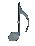 Animated sequence of a blue musical eighth note icon with white dot, rotating through multiple angles against light gray background.