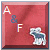 Red background with white and blue dog-like figure, left side shows 'A & F' text fading out across frames.