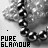 Black-and-white image of a star-shaped object with beaded border and 'PURE GLAMOUR' text, showing animation changes in small symbols above the text.