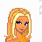 Pixel art buddy icon featuring a blonde woman with blue eyes holding a pink purse, standing next to a mirror showing her outfit details.