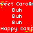 Red background with repeated white text and yellow star-like pixels, showing animated changes in the top-left corner.