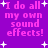 Purple background with pink pixelated text reading 'I do all my own sound effects!' and white star shapes scattered throughout.