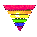 A sequence of rainbow-colored geometric shapes in various forms including cones, squares, and rounded shapes with pixelated textures.