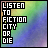 Pixelated text 'LISTEN TO FICTION CITY OR DIE' on a gradient background with animated white line changes.
