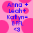 Pixelated text on a pink background with large pink circles, showing names and symbols in blue font.
