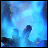 A blue-toned animated sequence shows a figure with pale skin and white hair extending fingers toward the viewer, transitioning from blurred motion to clear facial features.
