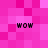 Pixelated pink background with four identical black text "WOW" instances arranged in a layout