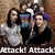 Group of people in a pixelated image with text reading 'Attack! Attack!' at the bottom.