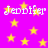 Pixelated text 'Jennifer' repeated across a bright purple background with scattered yellow stars.