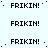 identical 'FRIKIN!' text icons with scattered blue dots on a light background, featuring one gray rectangle in the bottom-right corner