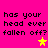 Bright pink background with black pixelated text reading 'has your head ever fallen off?' repeated twice, each followed by a star symbol.