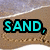 Beach scene with turquoise text reading 'SAND, SUN, AND SURF!!! I LOVE SUMMER!' over sand and water background.