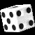 Six white dice with black pips displayed in a , each showing different face combinations against a black background