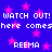Blue background with pink stars and repeated white pixelated text reading "WATCH OUT! WATCH OUT! here comes here comes REEMA REEMA".