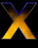 Animated sequence of three vertical showing a stylized X symbol with blue outline and yellow-orange gradient fill against black background