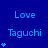 Blue background with repeated 'Love' and 'Taguchi' text in light blue, each 'Taguchi' accompanied by a vertical stack of small blue stars increasing from one to four stars.