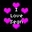 Pixelated pink hearts and white text reading "I Love Sean" on a black background, with multiple heart shapes scattered throughout.