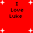 Red background with white starbursts and black text reading "I Love Luke" in four identical quadrants.