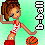 Pixel art contact sheet showing two frames of a cheerleader character holding basketballs with visible frame-to-frame animation changes.