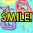 Pixelated image with light blue background featuring repeated pink and purple shapes, yellow stars, and multiple text phrases in yellow and black.