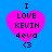 Four identical pixelated pink hearts on blue background with text "I LOVE KEVIN 4eva <3" in black block letters.