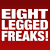 Animated contact sheet of a red-themed buddy icon featuring black spiders with red eyes and distorted text reading "EIGHT LEGGED FREAKS!" across multiple frames.