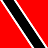 Four quadrant showing animated flag of Trinidad and Tobago with diagonal black stripes on red background, transitioning to pinkish-red tones with scattered red fragments