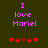 Pixelated text 'I love Mariel' in pink on dark green background with red heart symbols below.