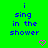 Green background with blue text reading 'i sing in the shower' repeated three times, each followed by a pink heart symbol.
