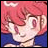 Pixelated anime-style character with pink hair and blue clothing, next to stylized text on a black background.