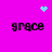 A bright pink background features four instances of the word 'grace' in black pixelated text arranged in a , with two cyan pixel art symbols above and below the top-left and bottom-right corners