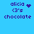 Pixelated blue background with purple text 'alicia', '(3's', and 'chocolate' arranged in three , featuring a heart symbol and animated sparkles
