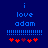 Blue background with pixelated text 'i love adam' and two of blue bars, with red heart symbols below
