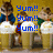 Animated sequence of a cartoon character eating from a large bowl with 'Yum!!' text and blue arrow symbols on a yellow background.