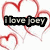 Red heart outlines on white background with black text reading "I love Joey" in the top-left corner.
