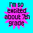 Four identical pixelated text icons on cyan background with pink starburst shapes, each displaying 'I'm so excited about 7th grade' in black block letters.