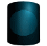 Animated sequence showing a blue circular shape splitting into two curved with a black 'L' symbol inside, transitioning through