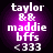 Four identical circular icons with purple gradient backgrounds display white text reading "taylor &amp; maddie bffs <333" in pixelated font.